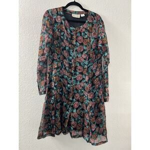 Vintage Passports Pier One Dark‎ Floral 100% Rayon Long Modest Maxi Dress Size M